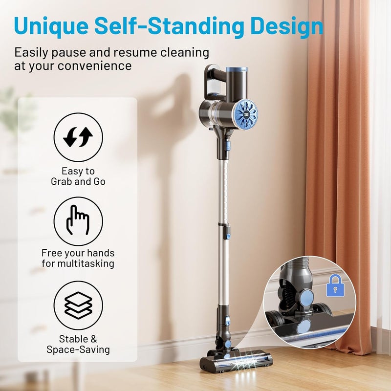 VIPSUN Cordless Vacuum Cleaner with Self-Standing, LED Screen Stick Vacuum Cleaners for Home, Lightweight Powerful Suction Vacuum, 6-in-1 Rechargeable Vacuum for Carpets, Pet Hair, Hardwood Floors - Image 2